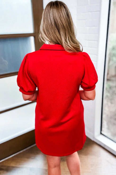 Patriotic Sequin Heart Patch Textured V Neck Mini Dress